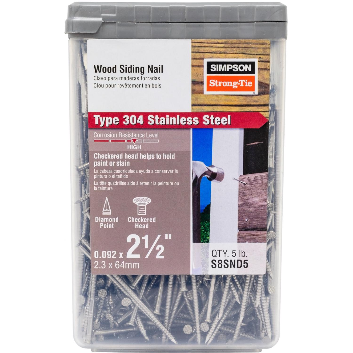 Simpson Strong-Tie 8D 2-1/2 in. Siding Stainless Steel Nail Diamond Head 5 lb