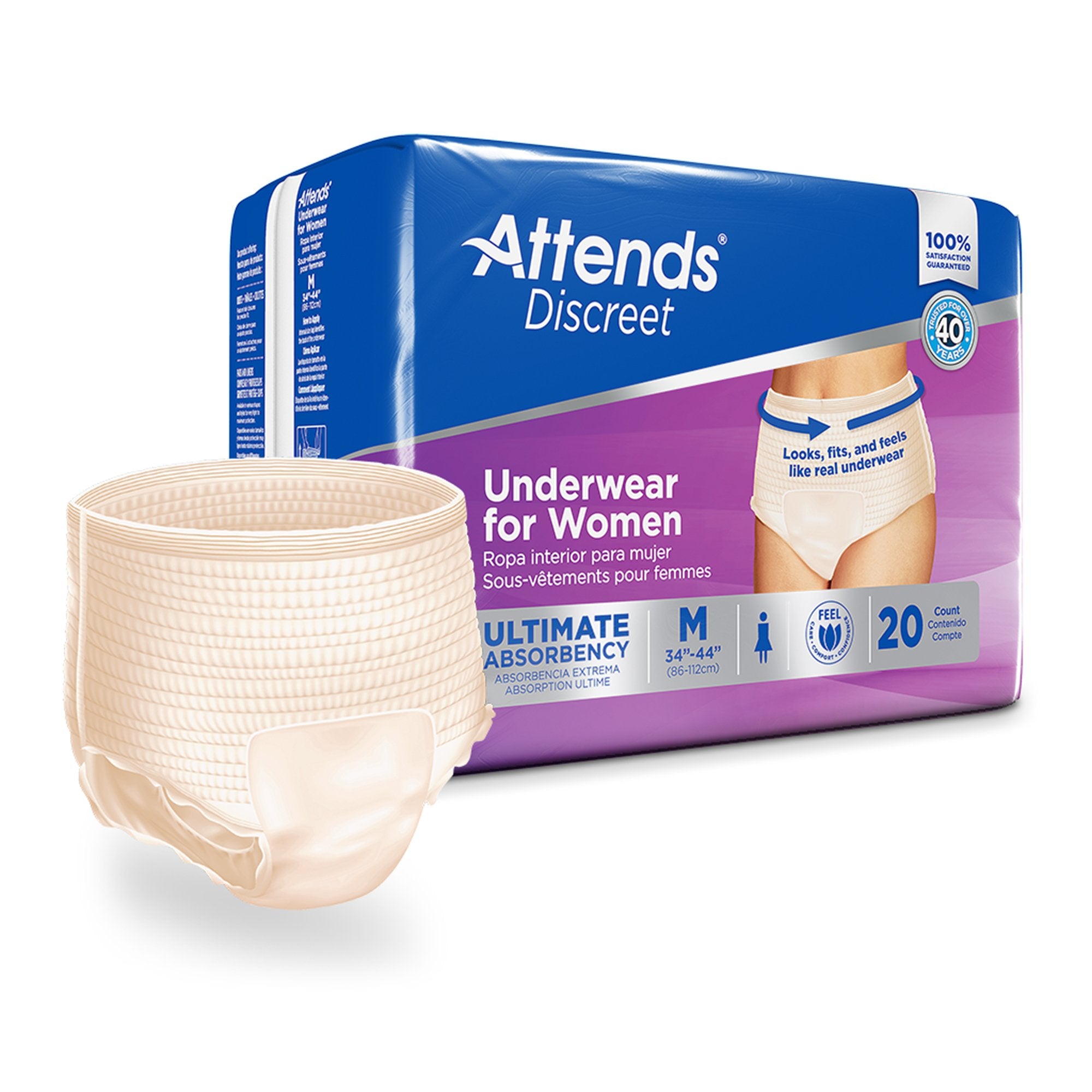 Attends Healthcare Products - Female Adult Absorbent Underwear Attends® Discreet Pull On with Tear Away Seams Medium Disposable Heavy Absorbency [20/BG]