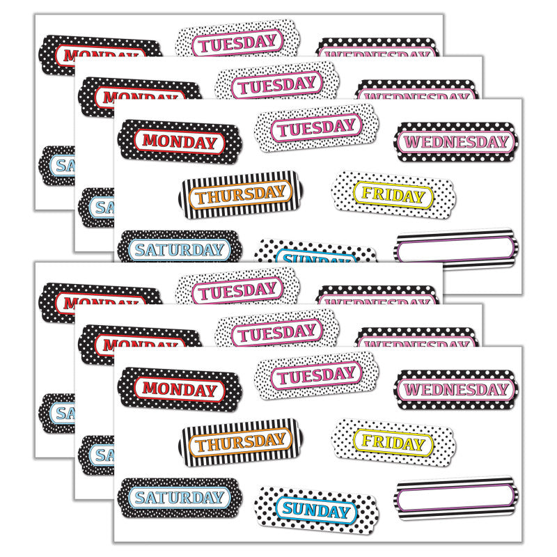 ASHLEY PRODUCTIONS - Magnetic Die-Cut Timesavers & Labels, Days of the Week, Black and White Assorted Patterns, 8 Per Pack, 6 Packs