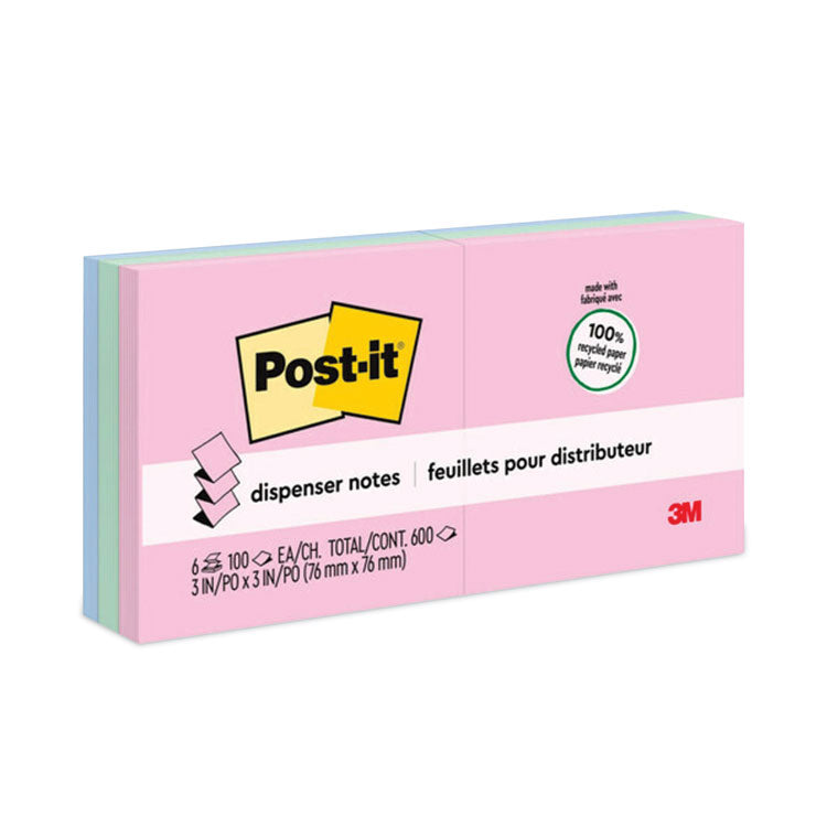 Post-it Greener Notes - Original Recycled Pop-up Notes, 3" x 3", Sweet Sprinkles Collection Colors, 100 Sheets/Pad, 6 Pads/Pack