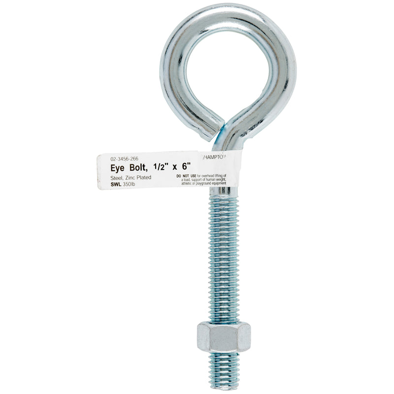 HAMPTON - Hampton 1/2 in. X 6 in. L Zinc-Plated Steel Eyebolt Nut Included - Case of 5