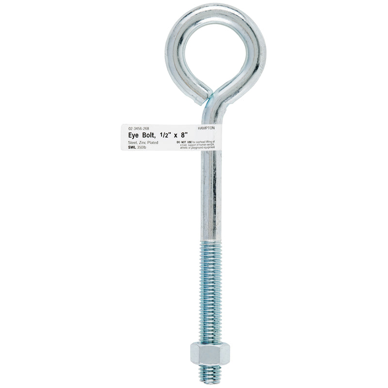 HAMPTON - Hampton 1/2 in. X 8 in. L Zinc-Plated Steel Eyebolt Nut Included - Case of 5