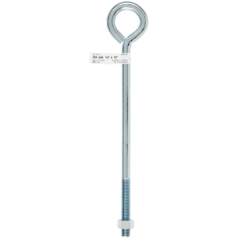 HAMPTON - Hampton 1/2 in. X 12 in. L Zinc-Plated Steel Eyebolt Nut Included - Case of 5