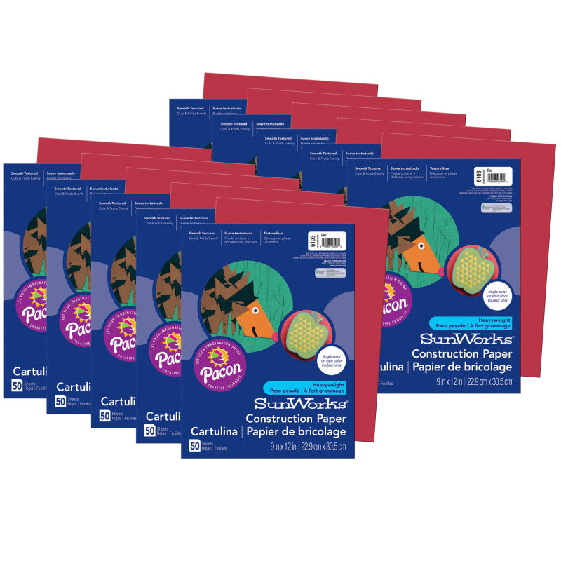 PRANG - Construction Paper, Red, 9" x 12", 50 Sheets Per Pack, 10 Packs