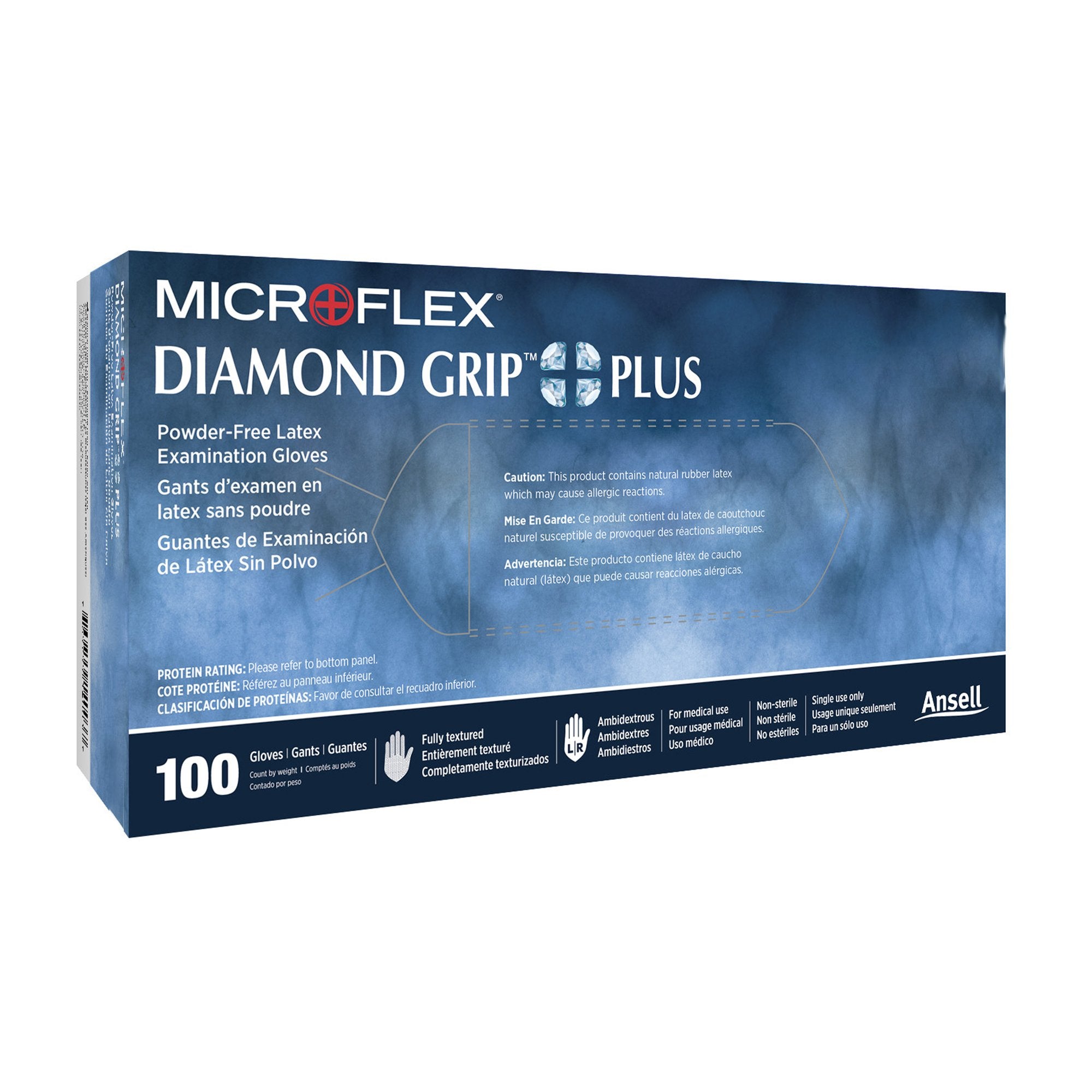 Microflex Medical - Exam Glove Diamond Grip Plus™ Large NonSterile Latex Standard Cuff Length Fully Textured White Not Rated [1000/CS]