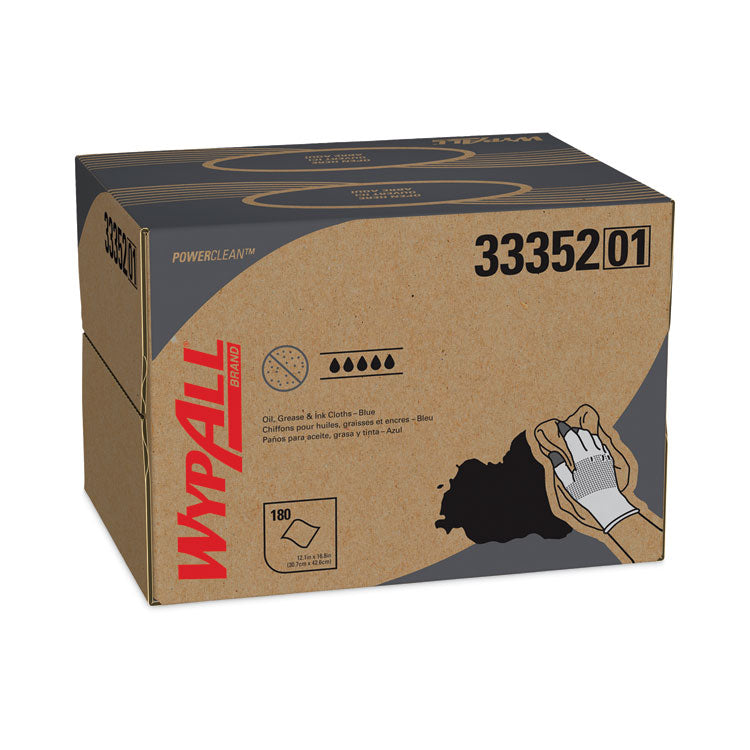 WypAll - Power Clean Oil, Grease and Ink Cloths, BRAG Box, 12.1 x 16.8, Blue, 180/Box