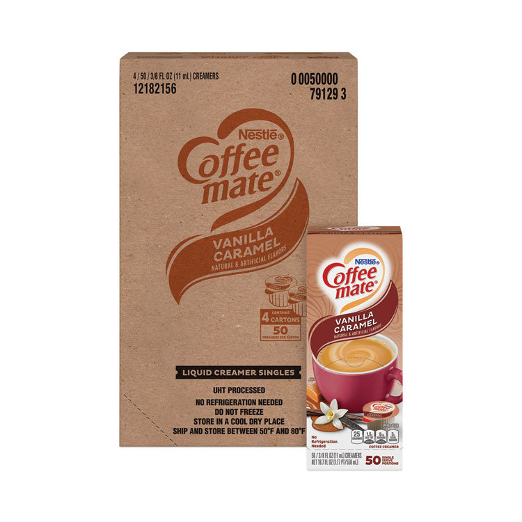 Coffee mate - Liquid Coffee Creamer, Vanilla Caramel, 0.38 oz Mini Cups, 50/Box, 4 Boxes/Carton, 200 Total/Carton