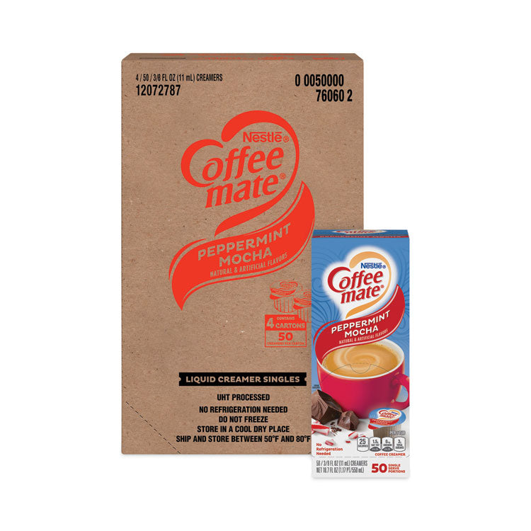 Coffee mate - Liquid Coffee Creamer, Peppermint Mocha, 0.38 oz Mini Cups, 50/Box, 4 Boxes/Carton, 200 Total/Carton