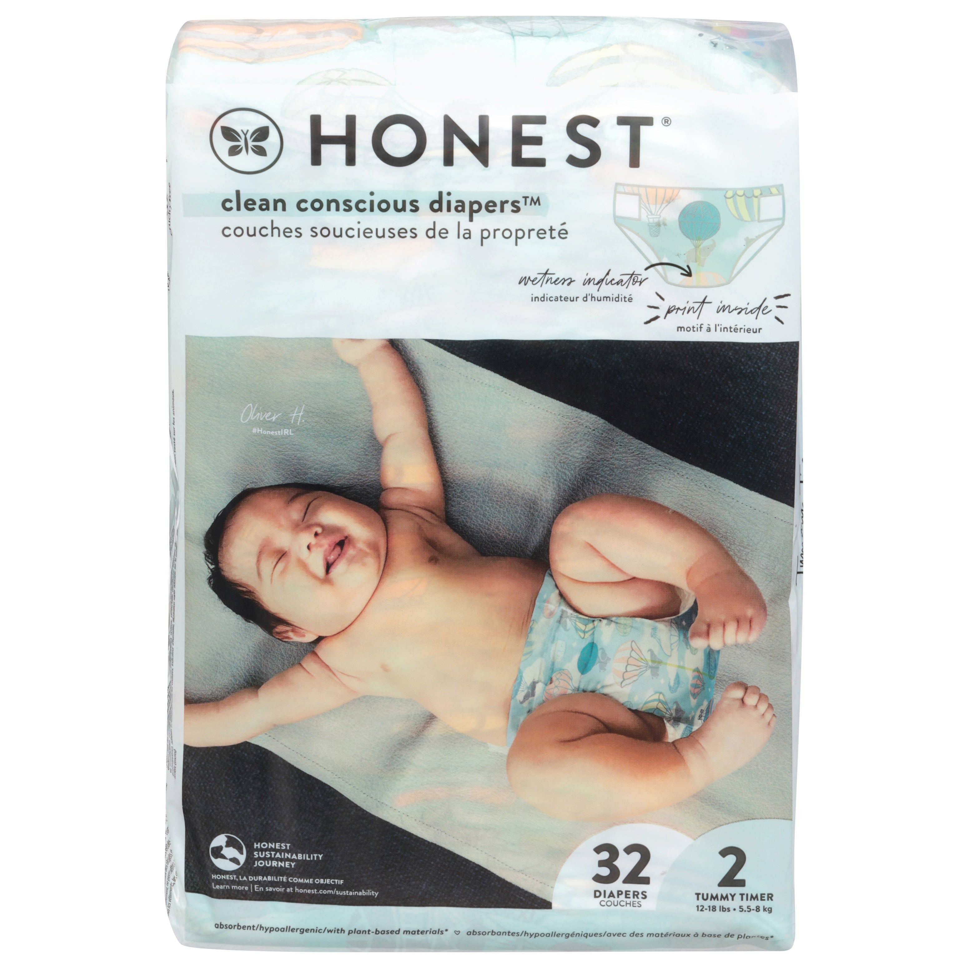 Honest Tummy Timer Above It All Size 2 Diapers (12-18 lbs (5-8 kg)) 32 Each - Case of 4