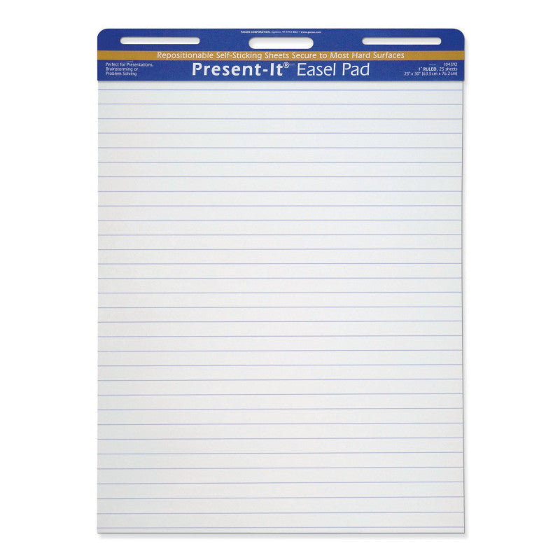 THE PRESENT-IT - Easel Pad, Self-Adhesive, White, 1" Ruled 25" x 30", 25 Sheets