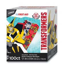 Dukal - Adhesive Strip American® White Cross Stat Strip® 3/4 X 3 Inch Plastic Rectangle Kid Design (Transformers) Sterile [100/BX]