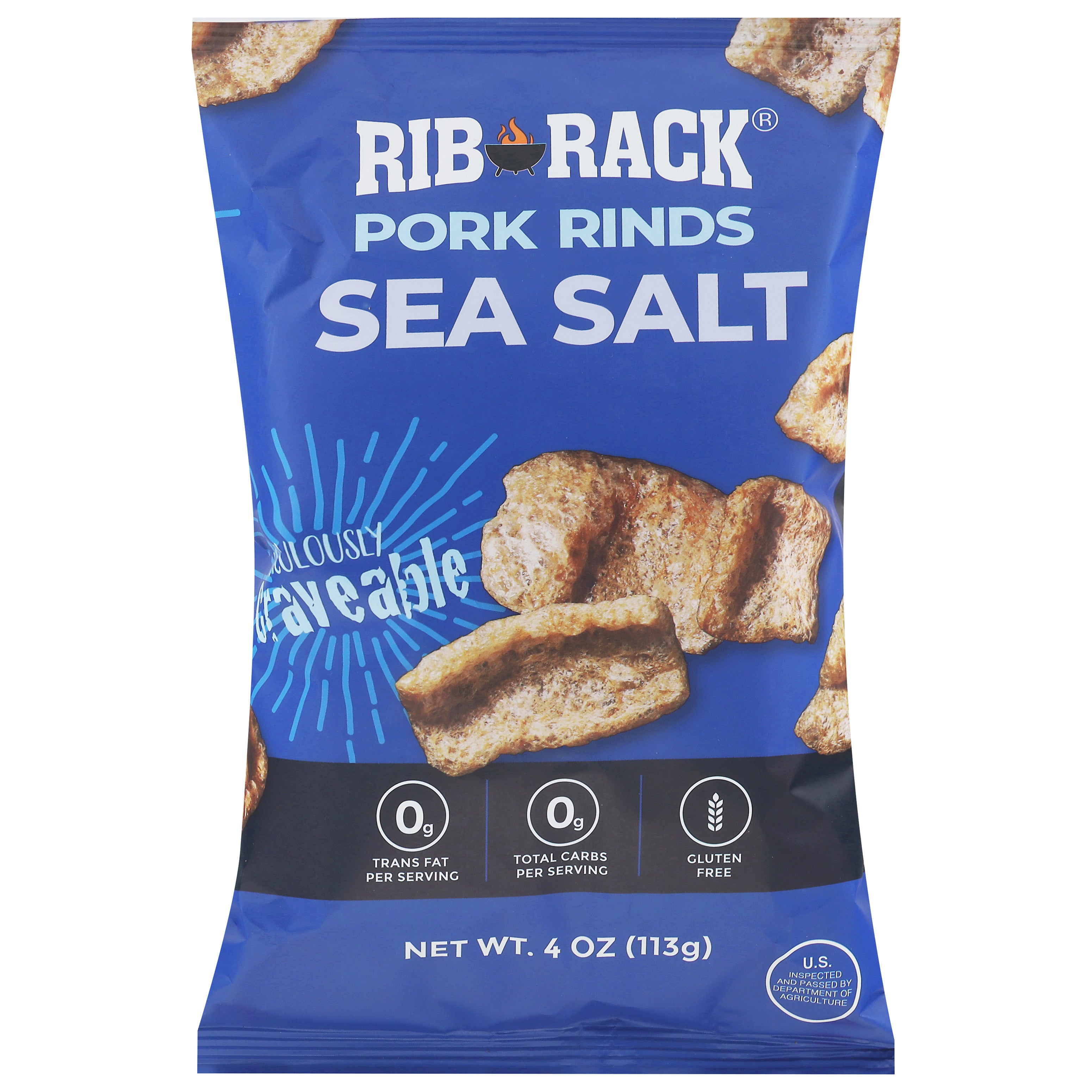 Rib Rack Sea Salt Pork Rinds 4 oz - Case of 6