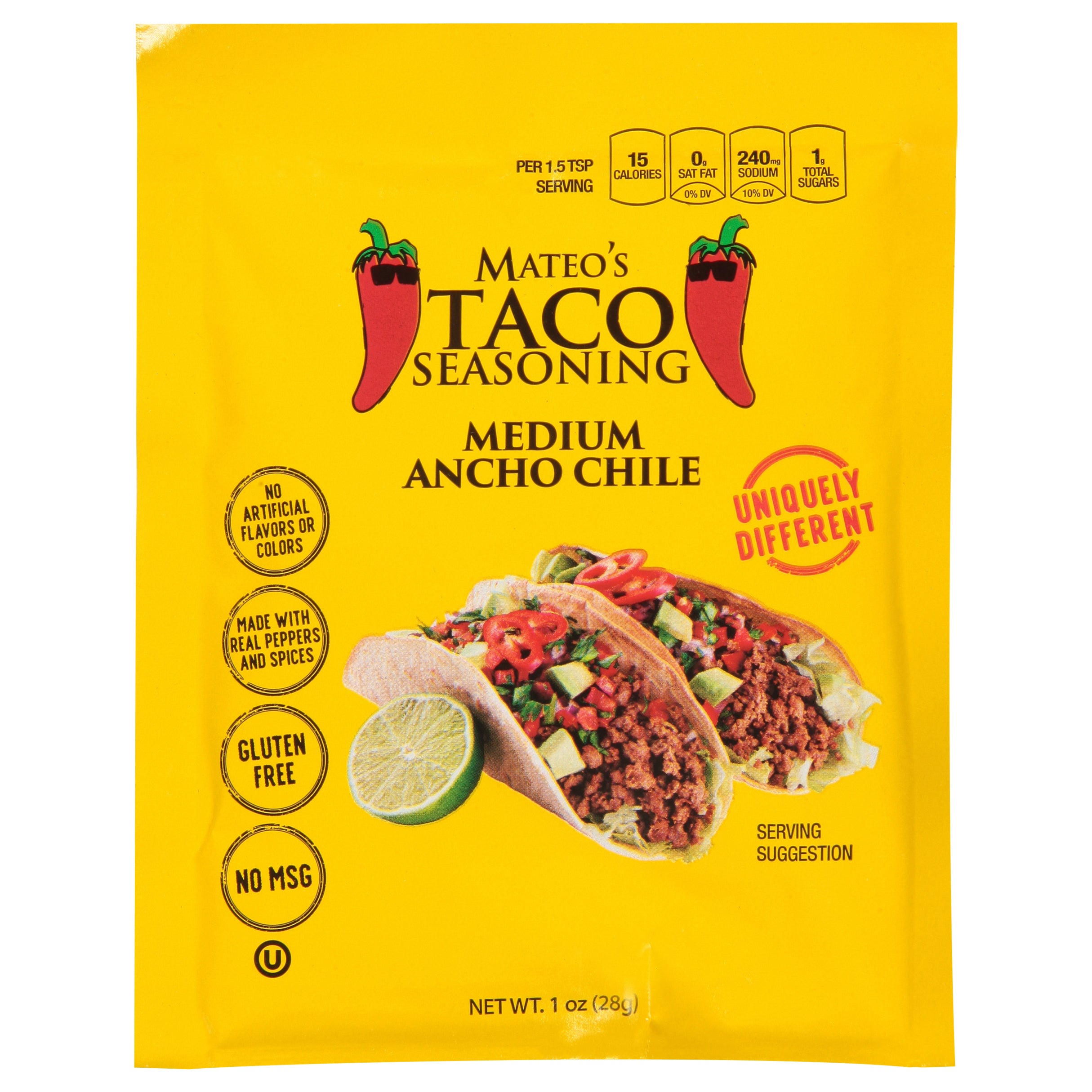 Mateo's Medium Ancho Chile Taco Seasoning 1 oz - Case of 12