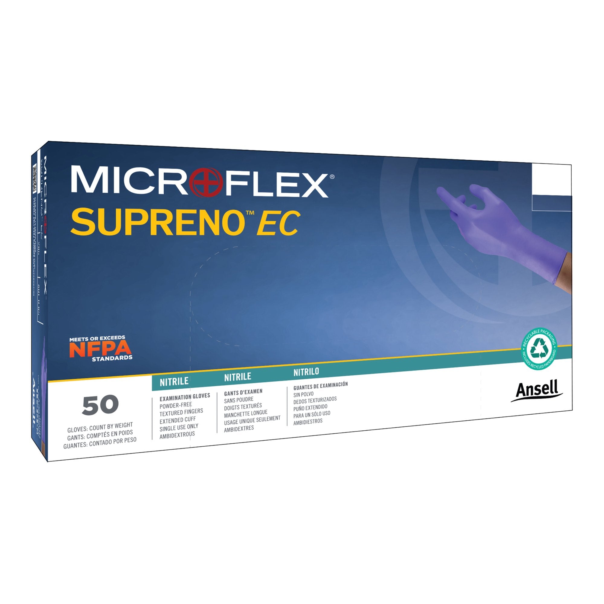 Microflex Medical - Exam Glove Supreno® EC Large NonSterile Nitrile Extended Cuff Length Textured Fingertips Blue Chemo Tested / Fentanyl Tested [50/BX]