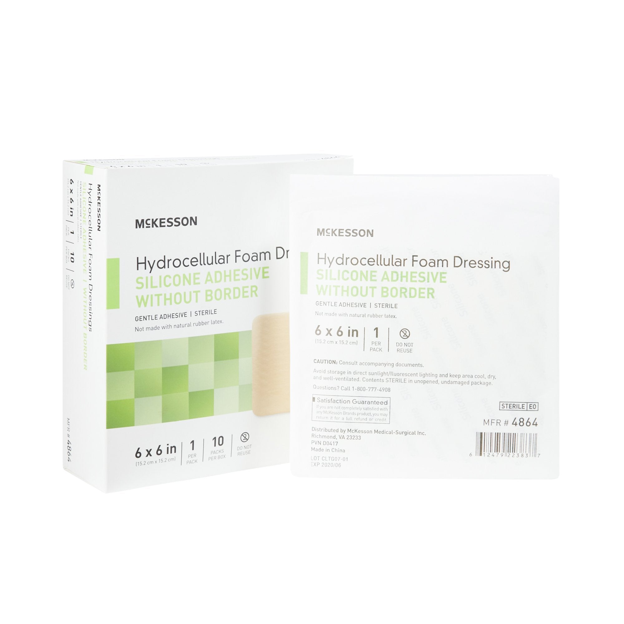 McKesson Brand - Foam Dressing McKesson 6 X 6 Inch Without Border Film Backing Silicone Gel Adhesive Square Sterile [10/BX]