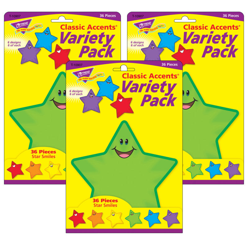 TREND - Star Smiles Classic Accents® Variety Pack, 36 Per Pack, 3 Packs