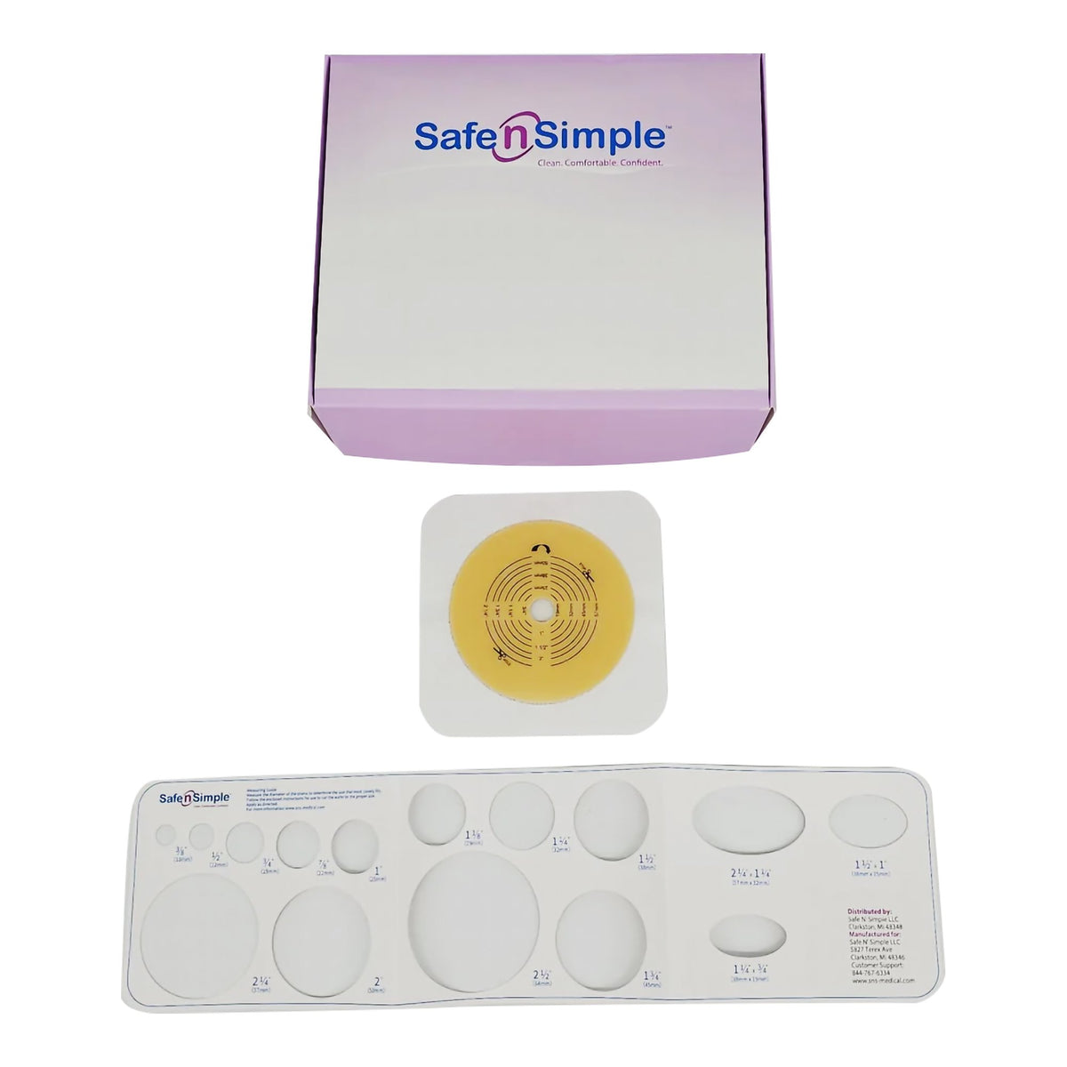 Safe N Simple - Ostomy Barrier Safe n Simple™ Trim to Fit, Standard Wear Flexible Tape 70 mm Flange Up to 2-1/4 Inch Opening 5 X 5 Inch [80/CS]