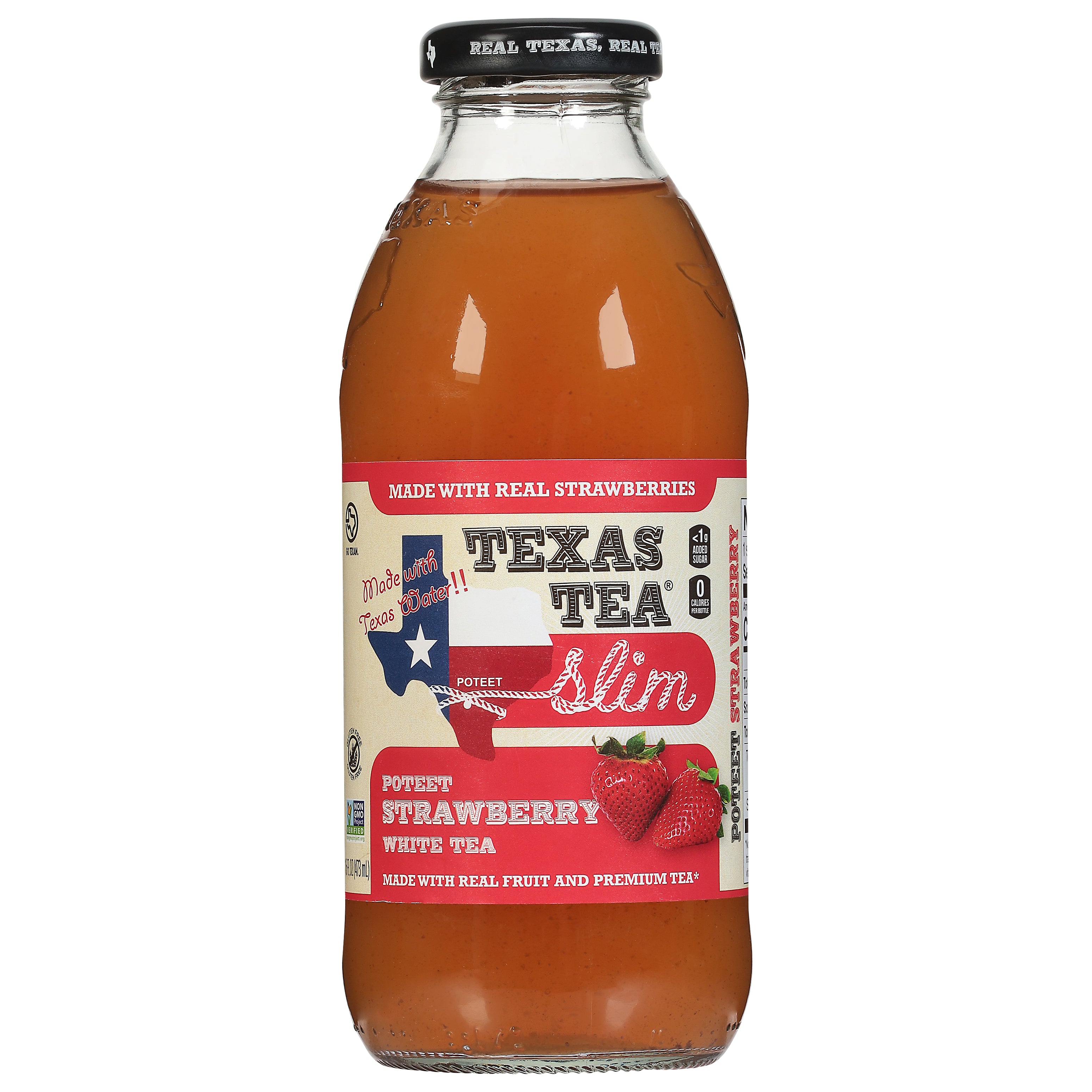 Texas Tea White Poteet Strawberry Tea 16 fl oz - Case of 12