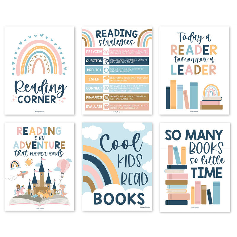 Boho Reading Posters For Classroom Library Decor, Set of 6
