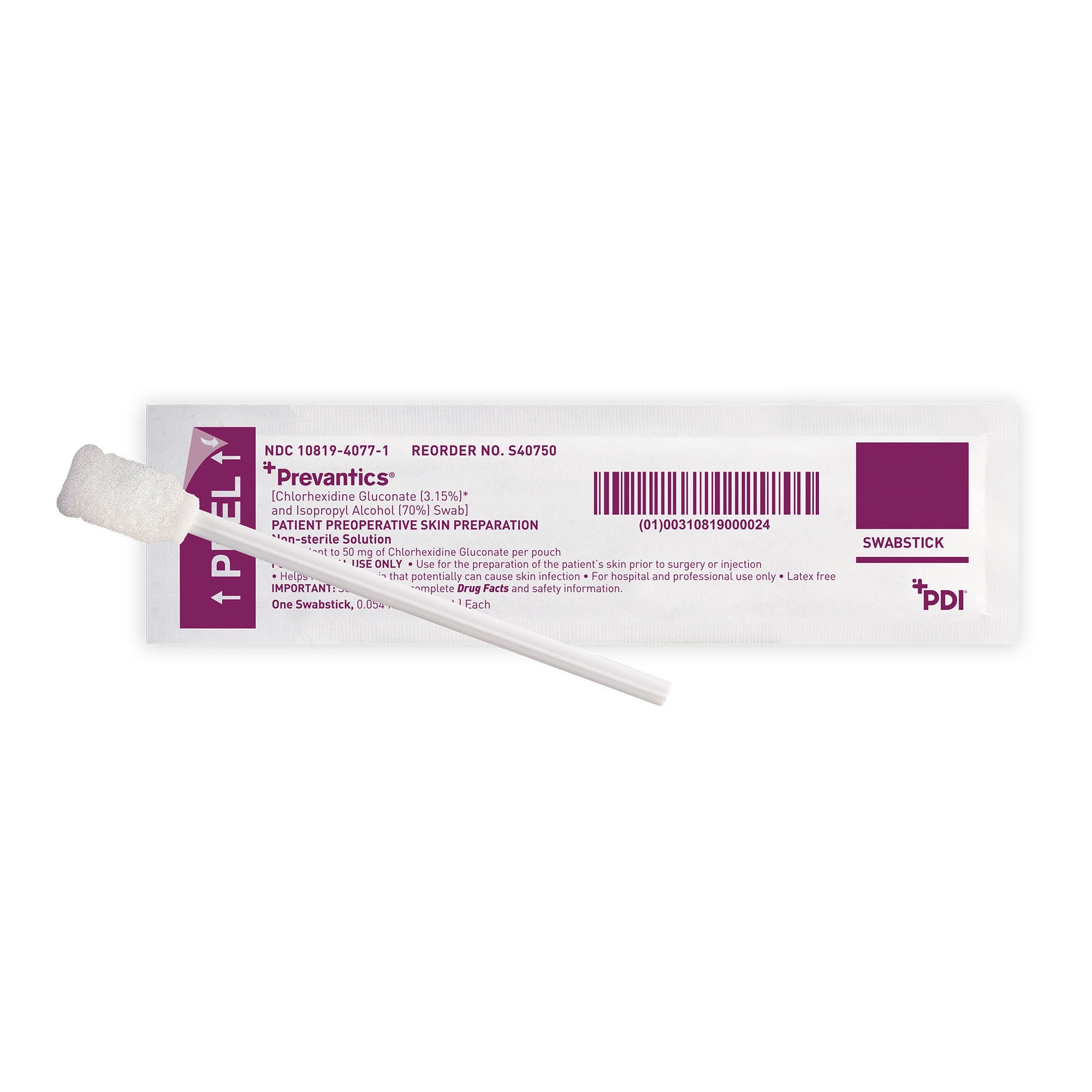 Professional Disposables - Impregnated Swabstick Prevantics® 3.15% / 70% Strength CHG (Chlorhexidine Gluconate) / Isopropyl Alcohol Individual Packet NonSterile [50/BX]