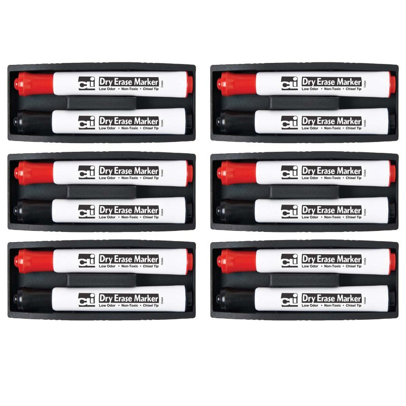 CHARLES LEONARD - Magnetic Whiteboard Eraser with 2 Dry Erase Markers, Pack of 6