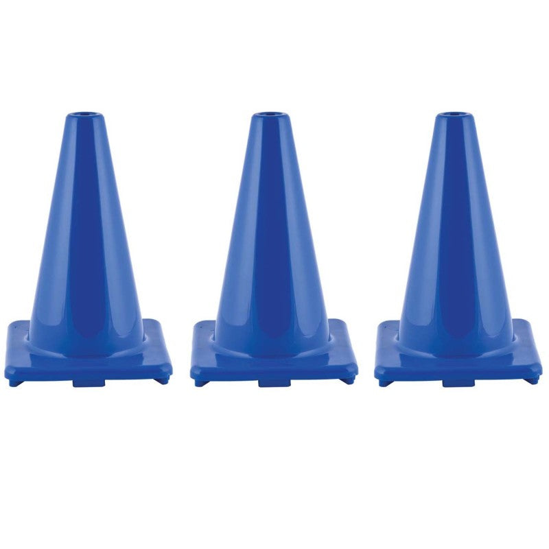 CHAMPION SPORTS - Hi-Visibility Flexible Vinyl Cone, 12", Royal Blue, Pack of 3