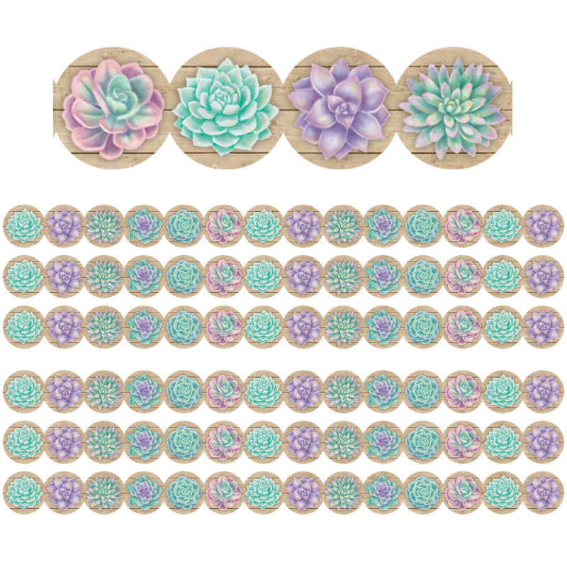 TEACHER CREATED RESOURCES - Rustic Bloom Succulents Die-Cut Border Trim, 35 Feet Per Pack, 6 Packs