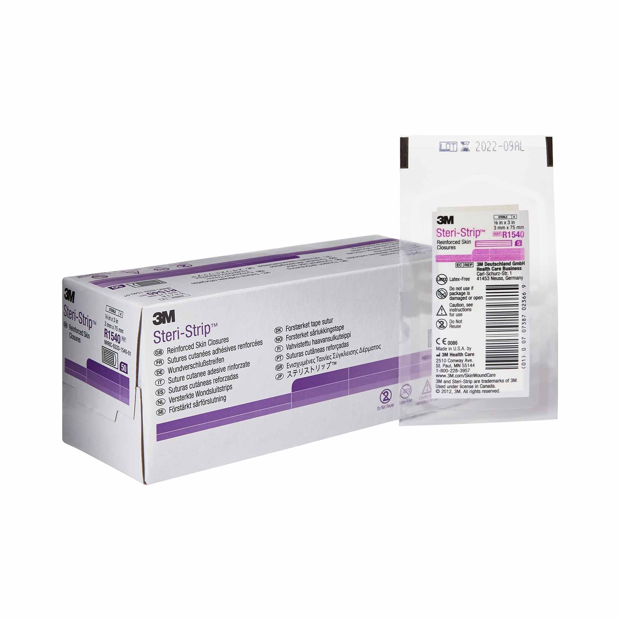 Solventum Corporation - Skin Closure Strip Steri-Strip™ 1/8 X 3 Inch Nonwoven Material Reinforced Strip White [1/PK]