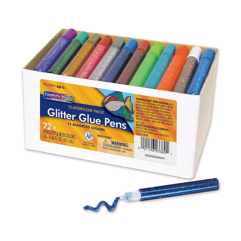 CREATIVITY STREET - Glitter Glue Pens, Classroom Pack, Assorted Iridescent & Neon Colors, 0.34 fl. oz., 72 Pens