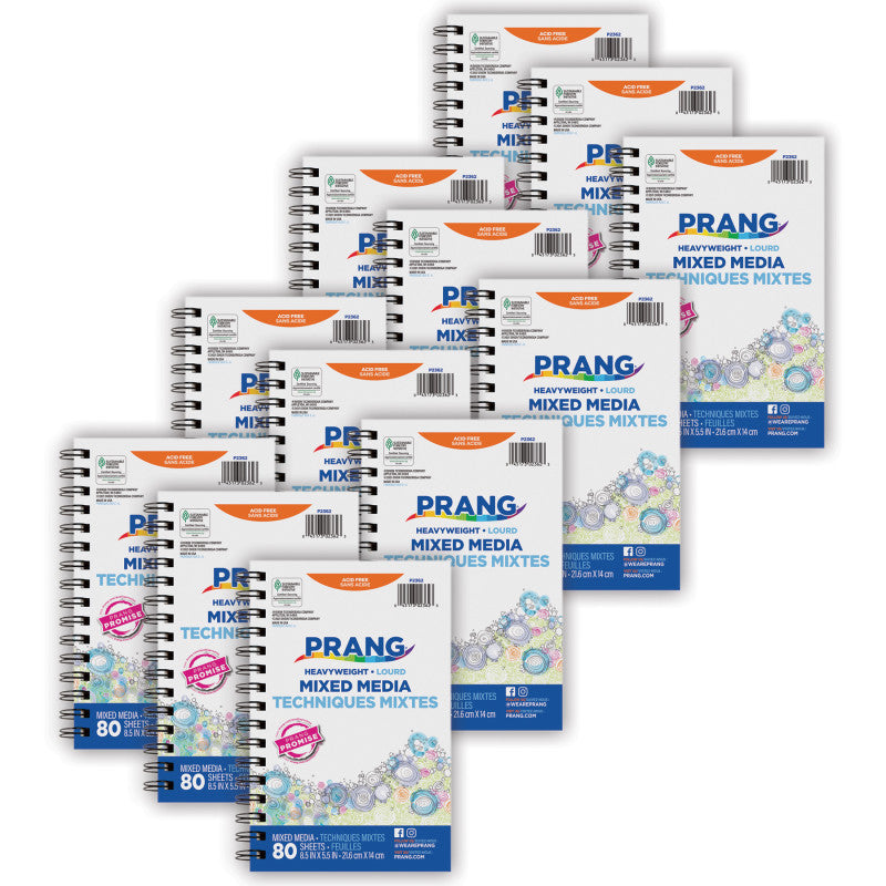 PRANG - Mixed Media Journal, Heavyweight, 8-1/2" x 5-1/2", 80 Sheets, Pack of 12