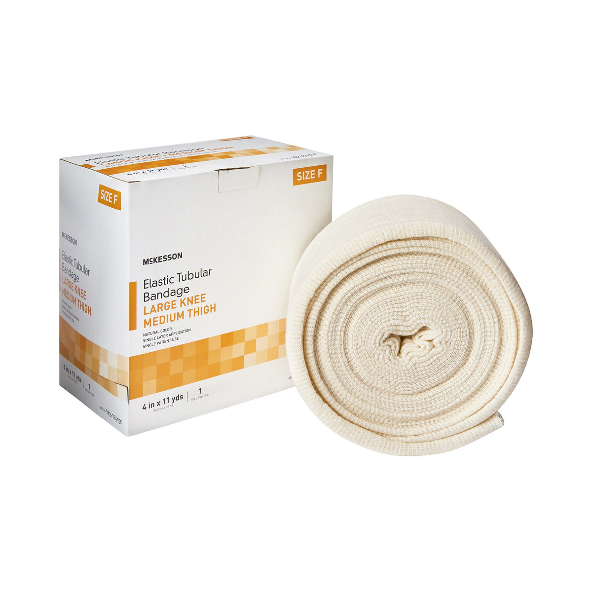 McKesson Brand - Elastic Tubular Support Bandage McKesson Spandagrip™ 4 Inch X 11 Yard Large Knee / Medium thigh Pull On Natural NonSterile Size F Standard Compression [1/BX]
