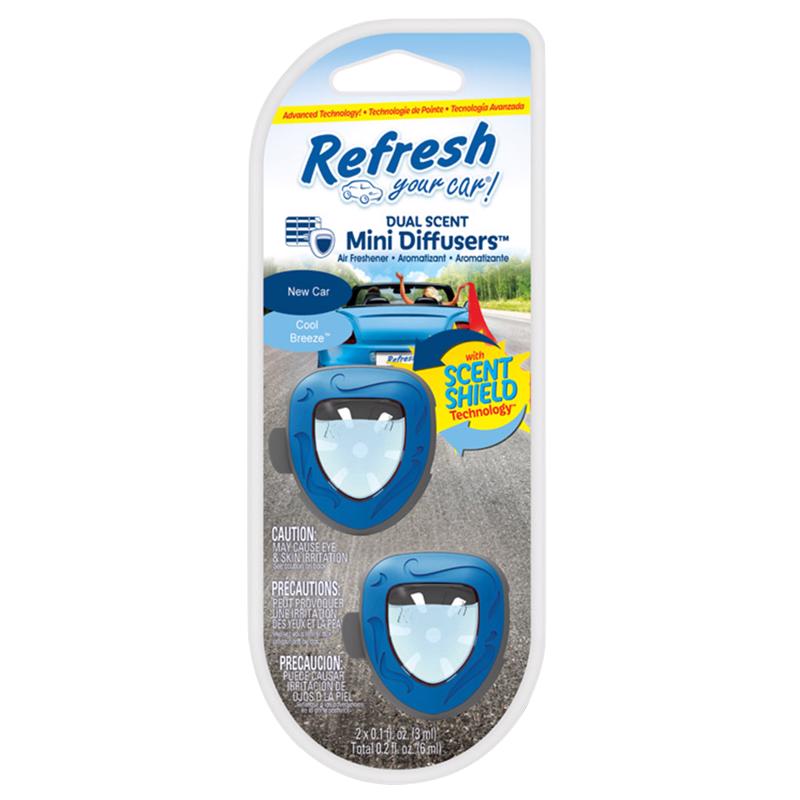REFRESH YOUR CAR! - Refresh Your Car! Mini Diffusers New Car /Cool Breeze Scent Car Air Freshener 0.2 oz Liquid 2 pk