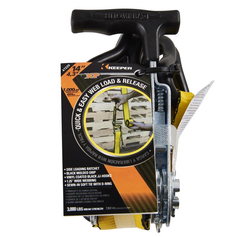 KEEPER - Keeper 1-1/4 in. W X 14 ft. L Yellow Tie Down w/Ratchet 1000 lb 1 pk