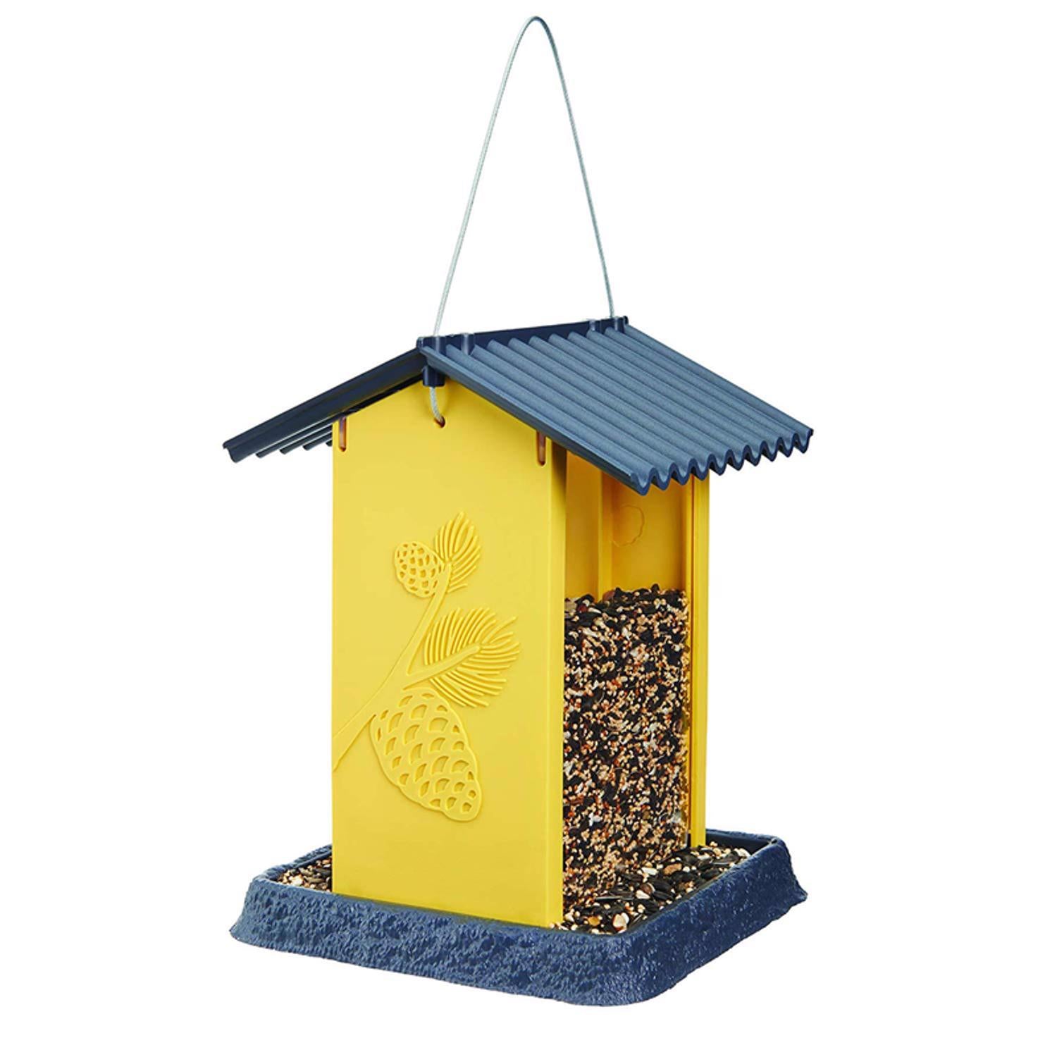 North States Village Wild Bird 4.25 lb Plastic Yellow Pinecone Hopper Bird Feeder 4 ports - Case of 2