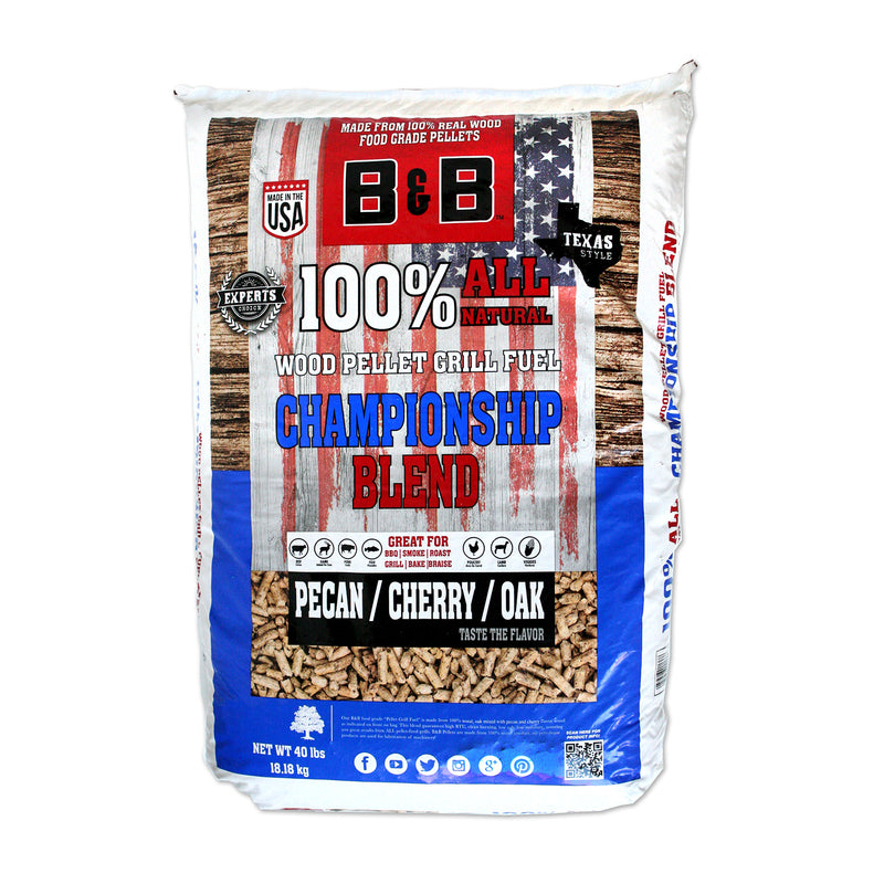 B&B CHAMPIONSHIP BLEND PELLETS - B&B Charcoal Championship Blend Hardwood Pellets All Natural Cherry/Oak/Pecan 40 lb