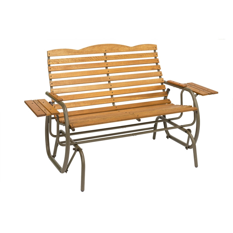 JACK POST - Jack Post Country Garden 2 Person Taupe Steel/Wood Hi-Back Double Glider with Trays