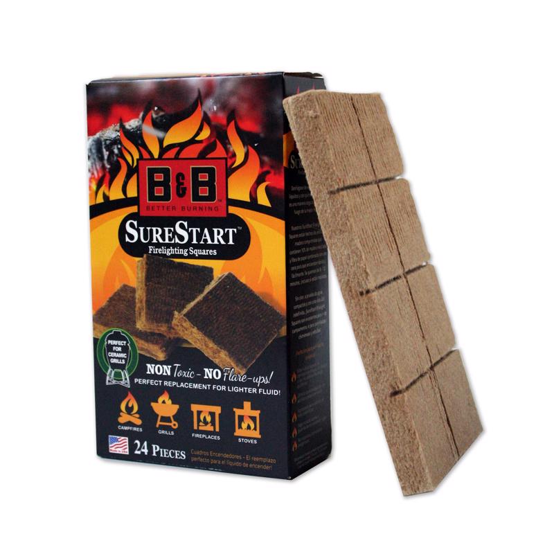 B&B 24 PC SURESTART FIRELIGHTING SQUARES - B&B Charcoal Sure Start Charcoal Starters 24 each - Case of 12