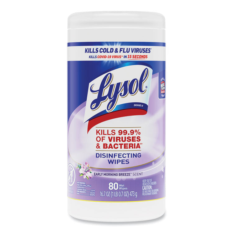 LYSOL Brand - Disinfecting Wipes, 7 x 7.25, Early Morning Breeze, 80 Wipes/Canister, 6 Canisters/Carton
