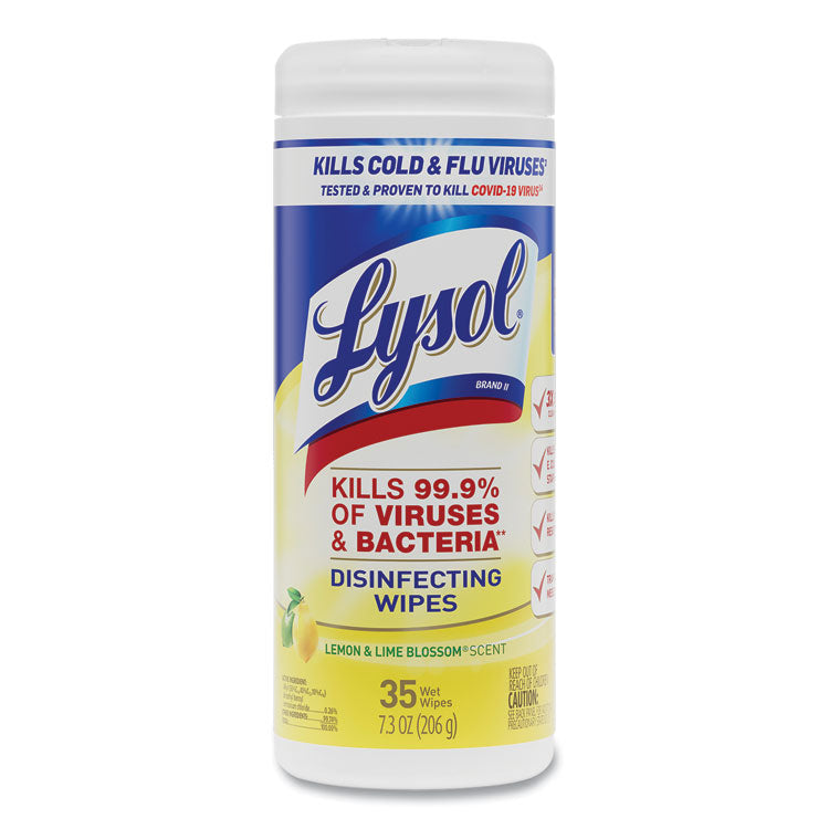 LYSOL Brand - Disinfecting Wipes, 7 x 7.25, Lemon and Lime Blossom, 35 Wipes/Canister, 12 Canisters/Carton