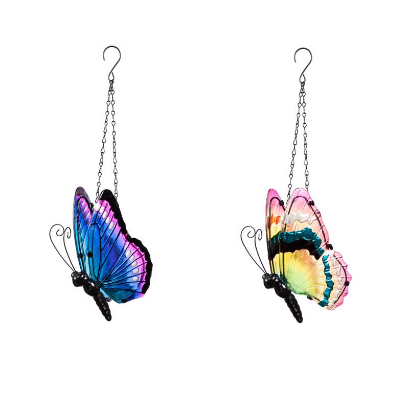 MEADOWCREEK - Meadowcreek Assorted Glass/Iron 9.45 in. H Hanging Butterfly Outdoor Decoration - Case of 6