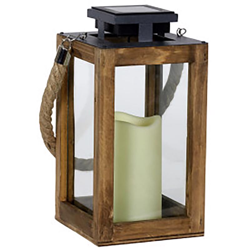 EXHART - Exhart 11 in. Solar Power Glass/Wood Solar Lantern with Candle Black/Brown - Case of 4
