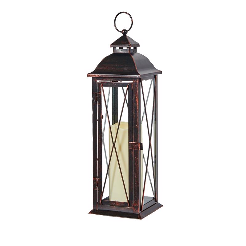 SMART LIVING - Smart Living 16 in. Glass/Metal Siena LED Candle Lantern Bronze - Case of 2