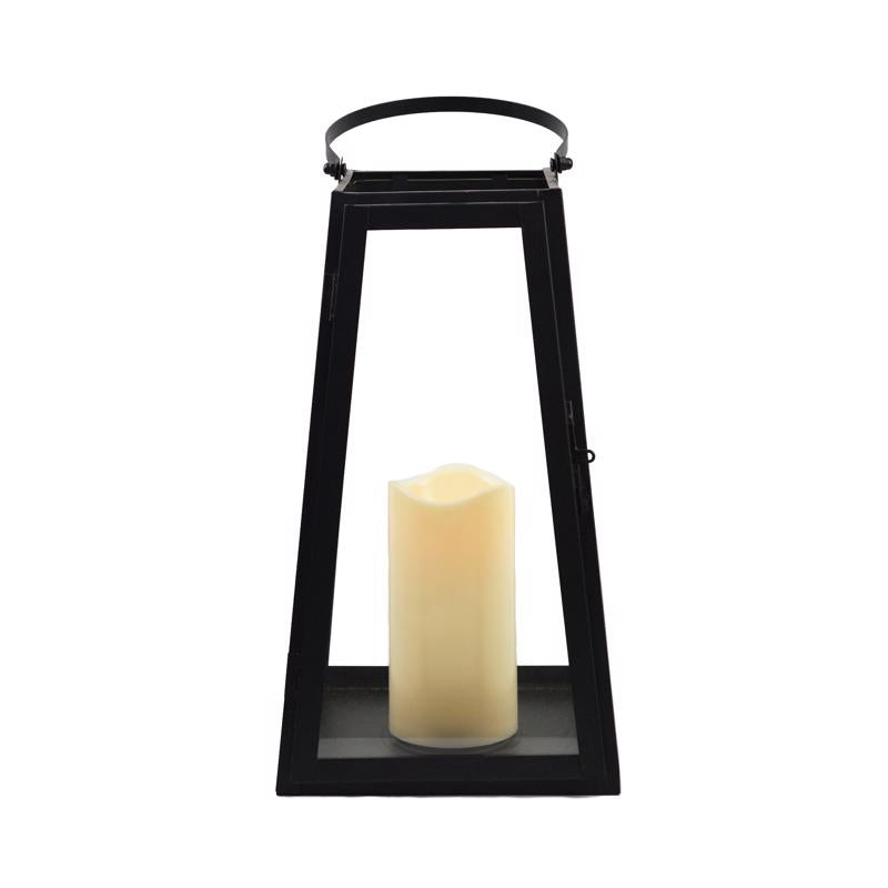 SMART LIVING - Smart Living 13 in. One Mantle Glass/Metal Triangular LED Candle Lantern Black - Case of 2