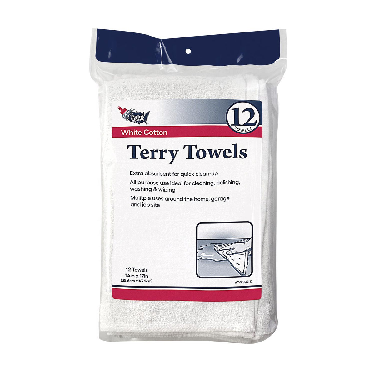 Paint USA Cotton Terry Terry Towels 14 in. W X 17 in. L 12 pk - Case of 18