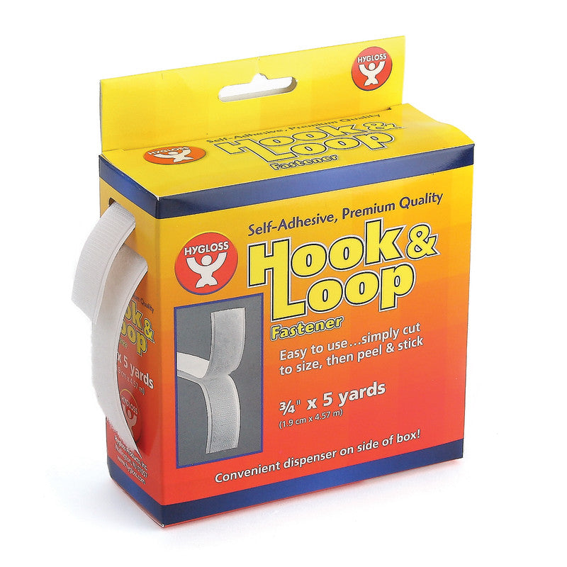 HYGLOSS - Self-Adhesive Hook & Loop Fastener Roll, 3/4" x 5 yds.