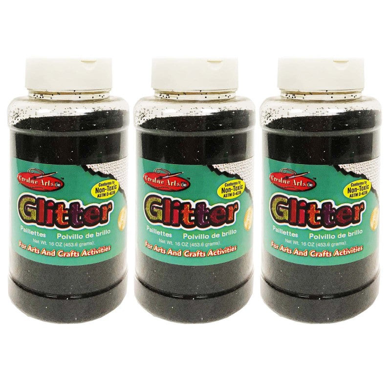 CHARLES LEONARD - Creative Arts™ Glitter, 1 lb. Bottle, Black, Pack of 3