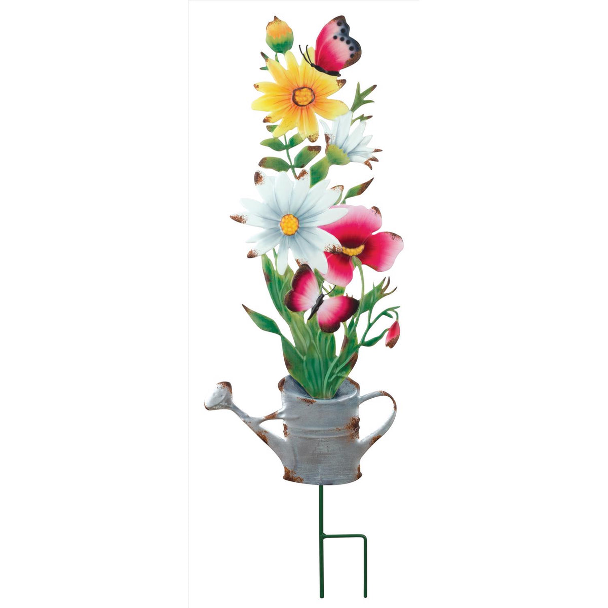 Regal Art & Gift Multicolored Metal 31 in. H X 9 in. L Flower Watering Can Outdoor Garden Stake - Case of 2