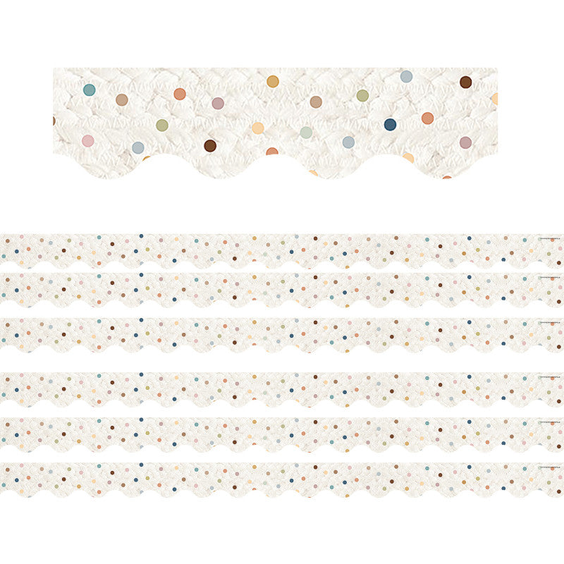 TEACHER CREATED RESOURCES - Everyone is Welcome Dots Scalloped Border Trim, 35 Feet Per Pack, 6 Packs
