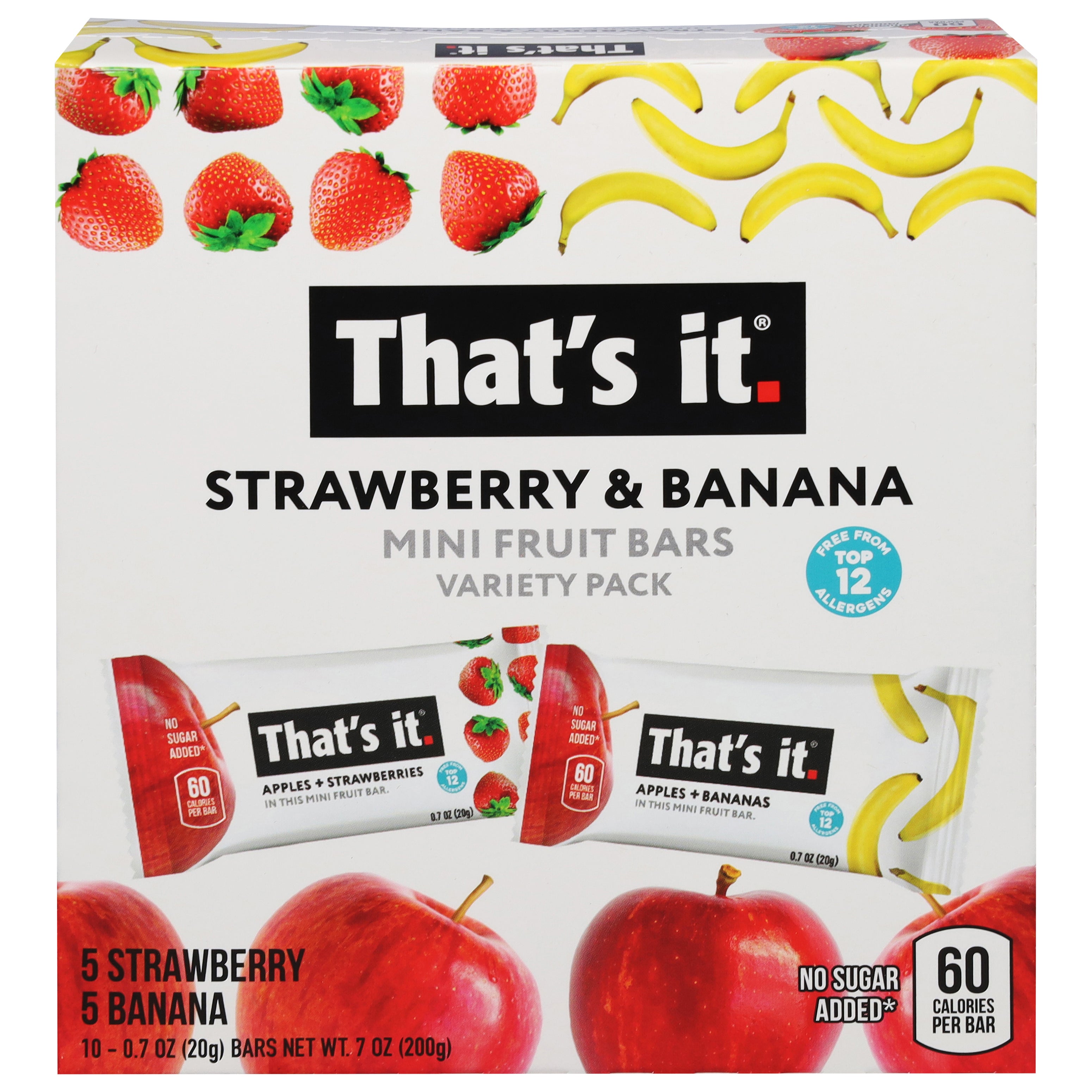 That's It Strawberry & Banana Fruit Bars Mini Variety Pack 10 - 0.7 oz Bars - Case of 6