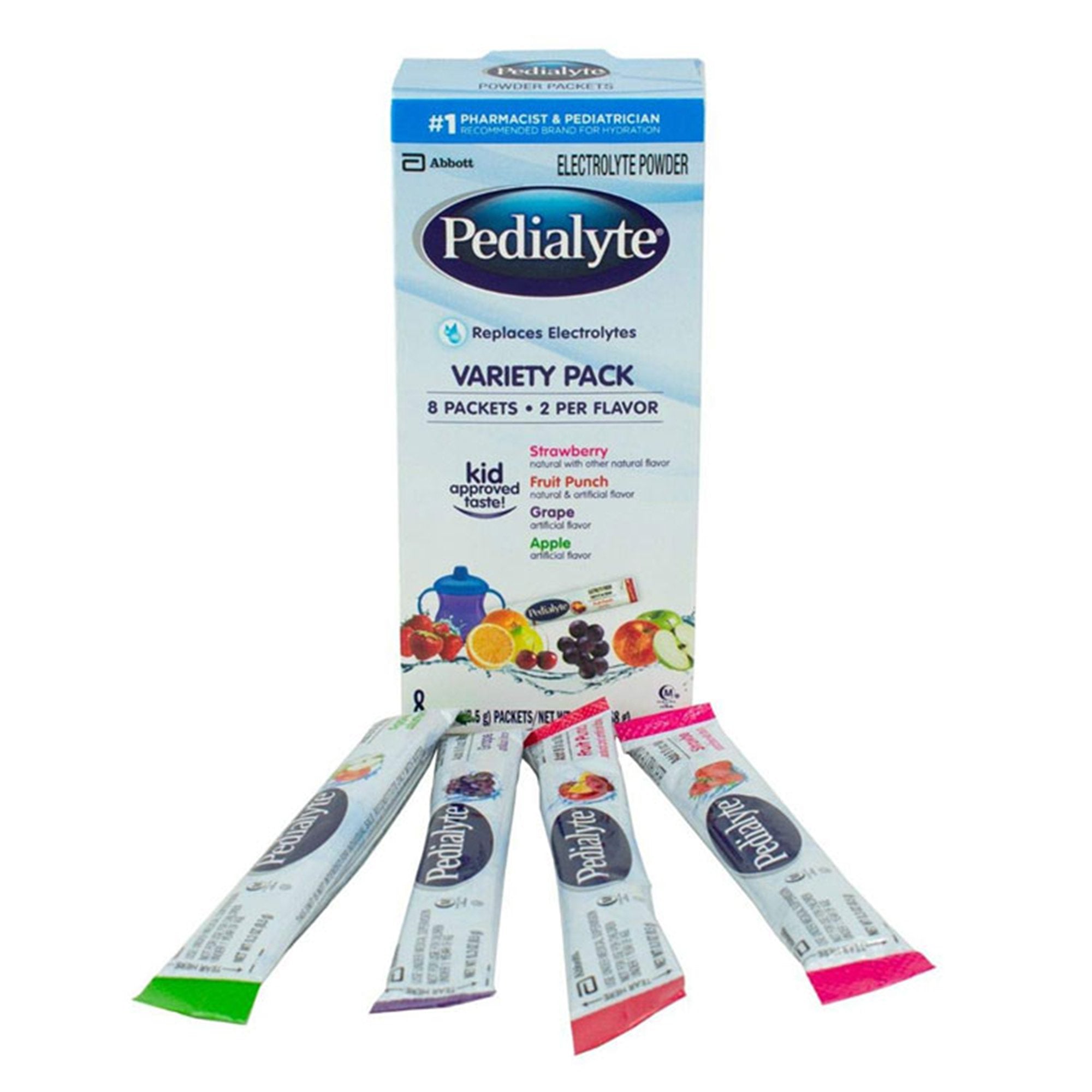 Abbott Nutrition - Oral Electrolyte Solution Pedialyte® Powder Packs Fruit Punch / Grape / Apple / Strawberry Flavor 0.3 oz. Electrolyte [1/PK]